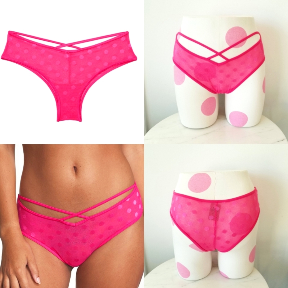 Victoria's Secret PINK Cheekster Tanga Mesh Polka Dot Crisscross Panty NWT